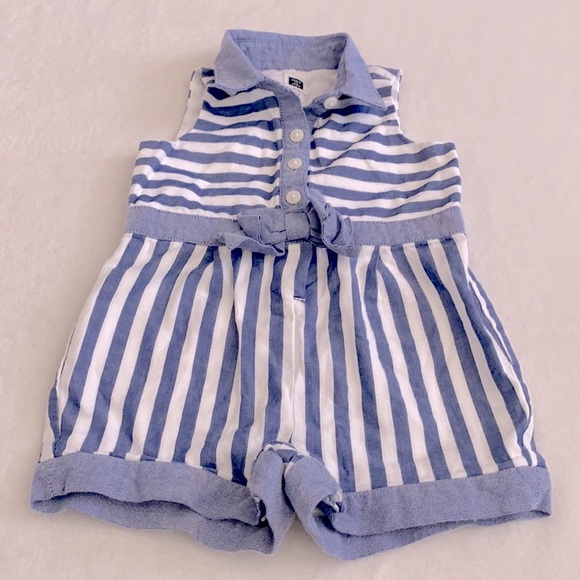 Janie and Jack | Striped Oxford Cotton Nautical Romper Cornflower Blue (6-12M) - Picture 4 of 14